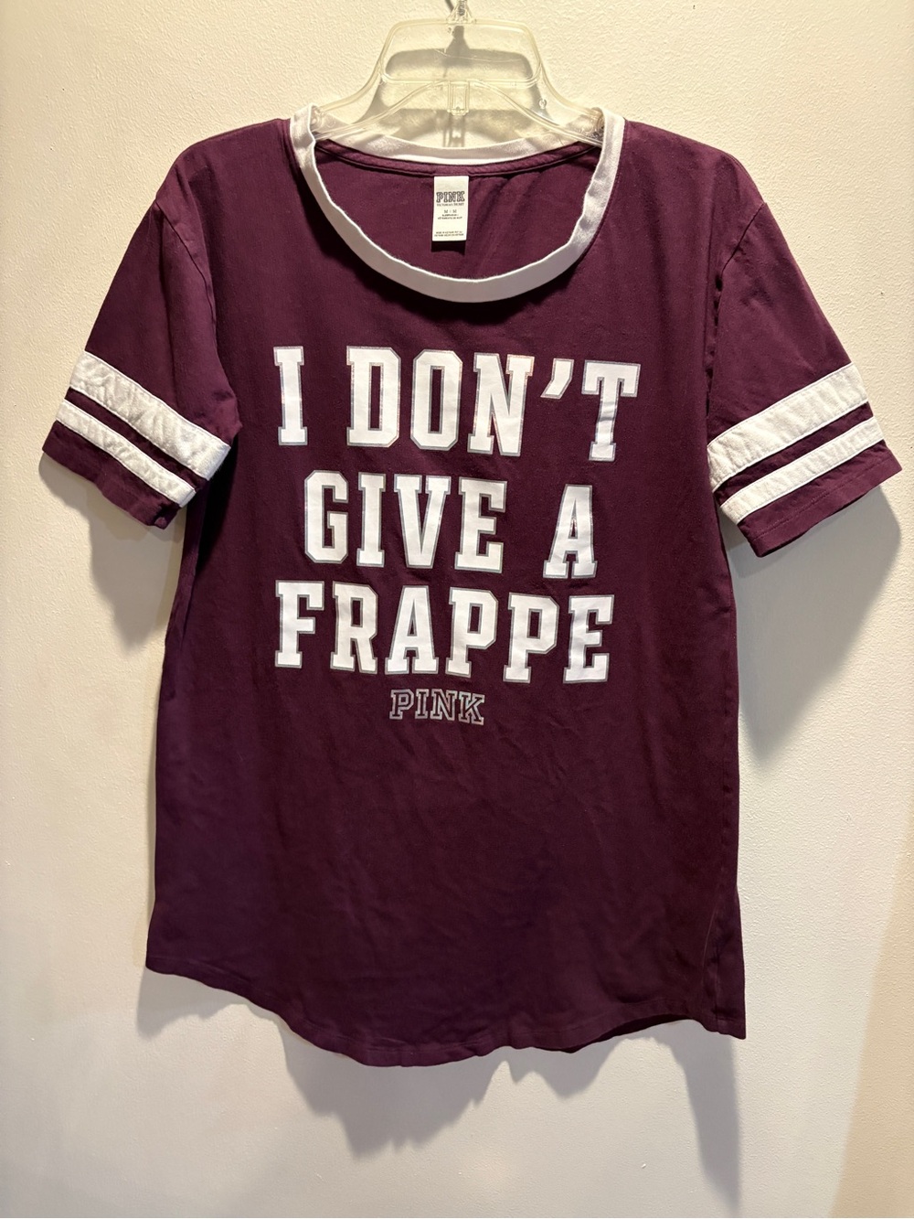 VS PINK Burgundy "I Don't Give A Frappe" Sleep Shirt Tee XS